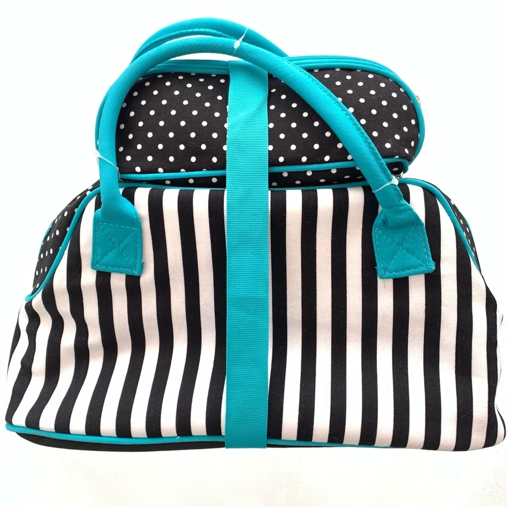 Once Upon A Rose Striped and Polka Dot 2-Piece Fabric Cosmetic Bag Travel Set